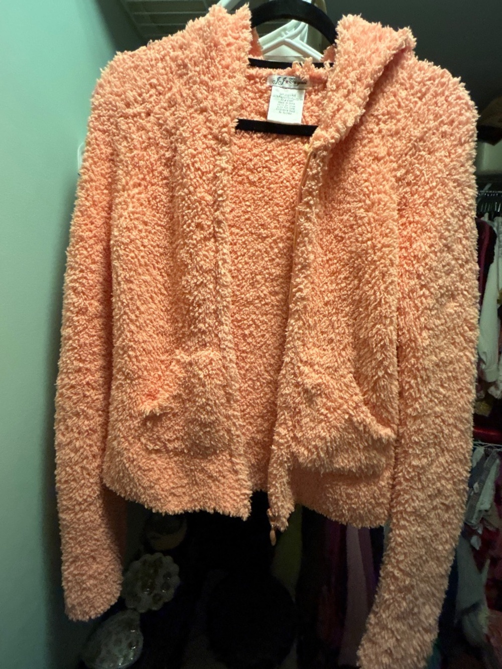 Fuzzy Y2K Hooded Light Orange Cozy Sweater